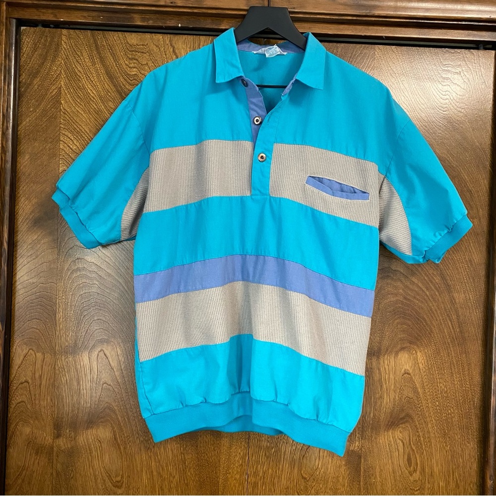 Bristol Bay Ltd Men’s Large Grandpa Banded Polo Striped Short Sleeve Shirt Retro